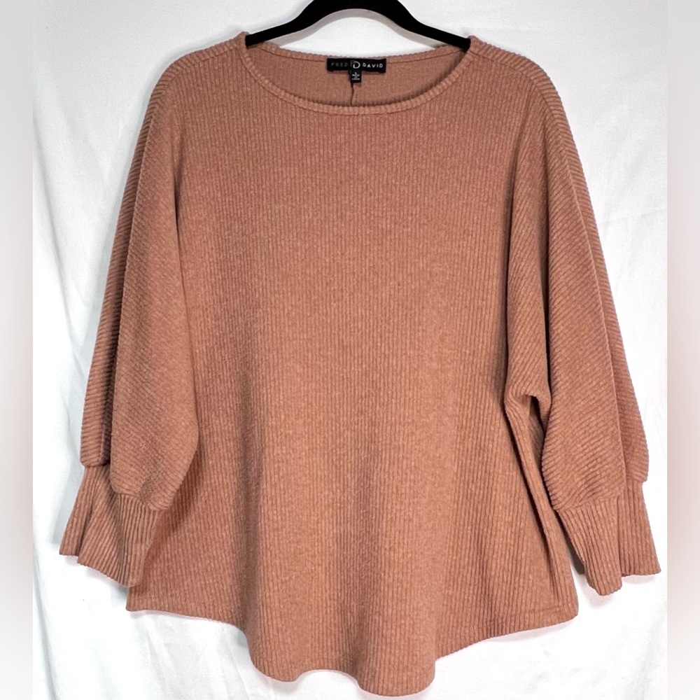 Fred David Blush Oversized Ribbed Knit Sweater Cozy Soft Warm Winter - Picture 2 of 10